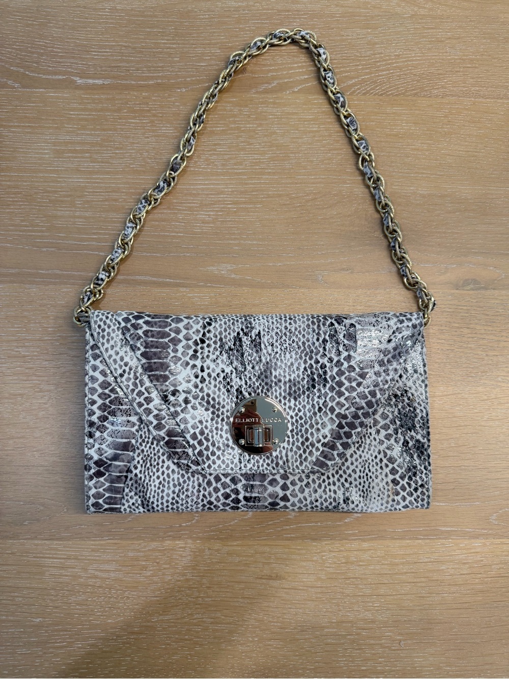 Elliott Lucca Cordoba Snakeskin Embossed Leather Envelope Clutch Bag